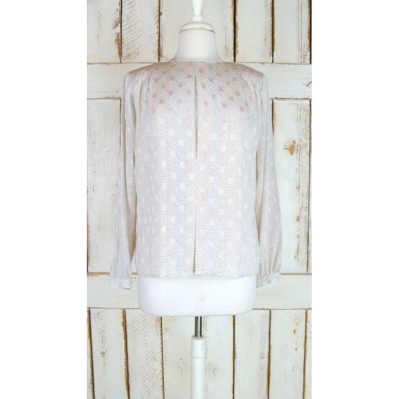 80s vintage Liz Claiborne ivory silver striped chevron print blouse - Picture 2 of 4